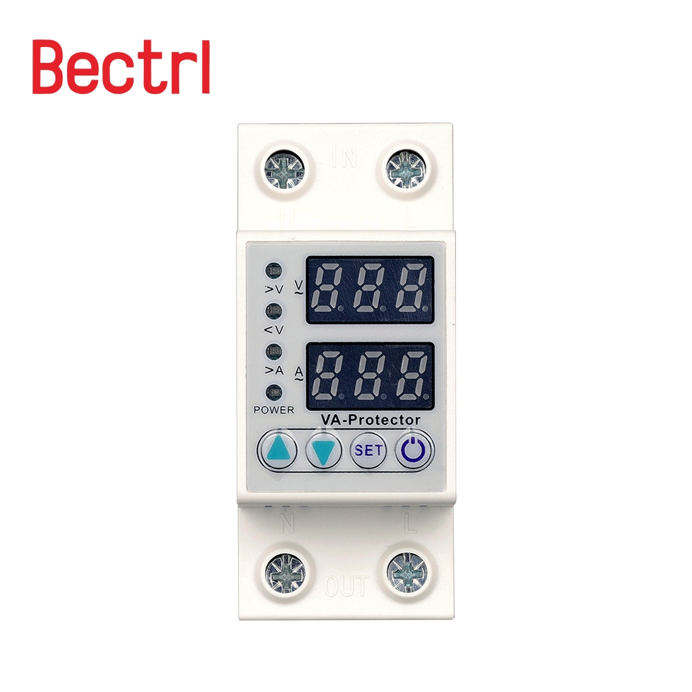 Din Rail Adjustable Over/Under Voltage Protector – 63A/80A, 110V-230V, Current Limit Voltmeter & KWh Display