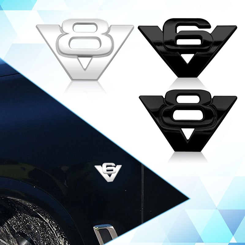 3D Car Metal Sticker V6 V8 Logo Car Side Fender Rear Trunk Emblem Badge ...