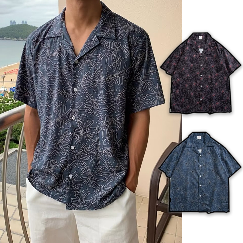 Summer Outfit New Casual Loose Retro Short Sleeve Floral Polo Shirt for Men  Beach Hawaiian Vintage Polo Shirt