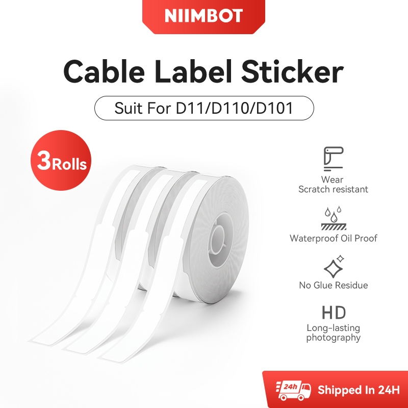 Niimbot 3 Rolls D11/D110/D101 Cable Label Sticker Waterproof Oil Proof ...