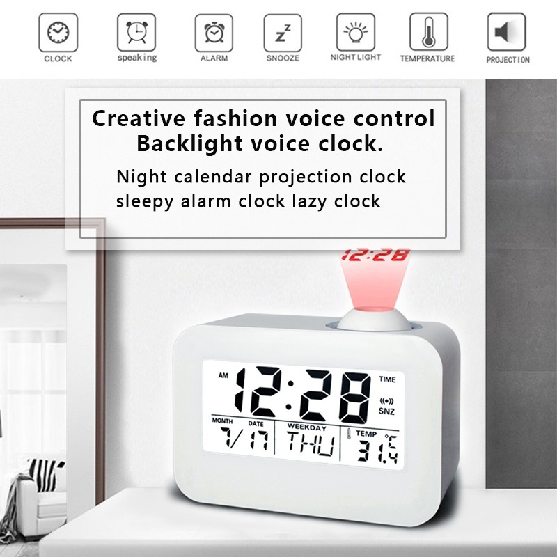 LCD Projection clock Electronic Desk Table Bedside Clock Talking ...