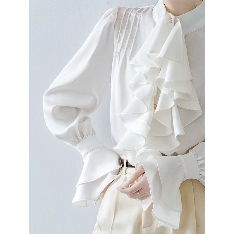 Korean Style Women Ladies Loose Ruffle Long Sleeve Shirt Blouse Baju ...