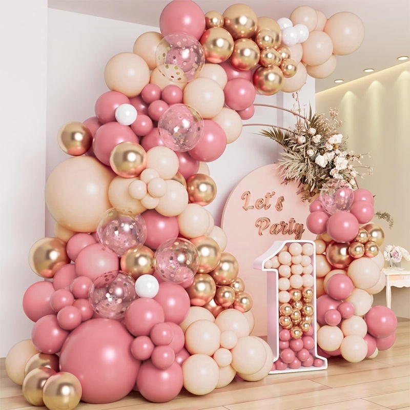 109pcs Retro Dusty Pink Gold Balloons Set Boho Confetti Latex Balloons ...