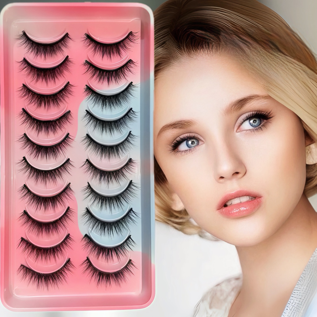 10 Pairs of False Eyelashes Natural Magnification Double Eyes Long High ...