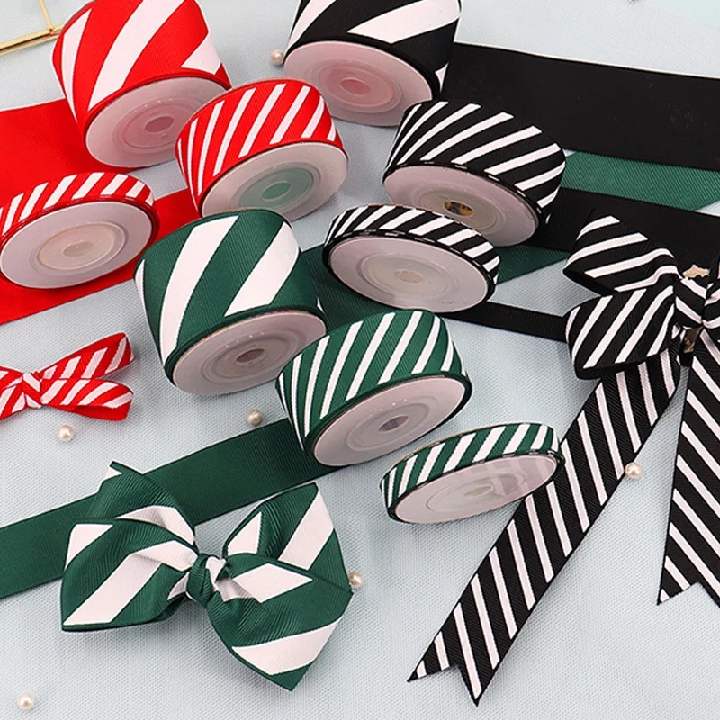 10yards Christmas Ribbon Red Green White Striped Grossgrain Ribbons ...