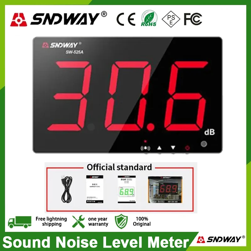 SNDWAY SW-525A Digital Sound Level Meter 30~130db Large Screen Display ...