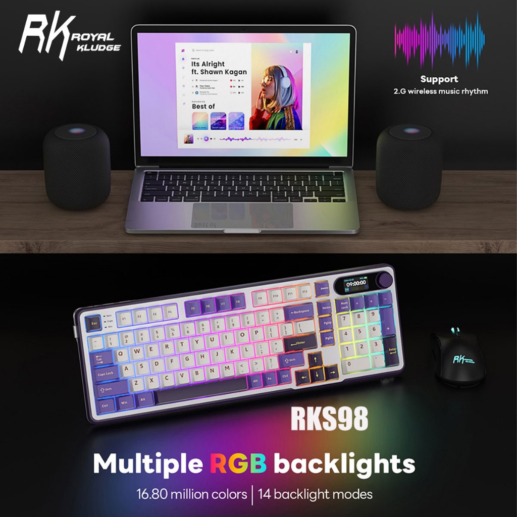 Royal Kludge RK S98 Blackberry 98 Key Tri-Mode RGB Wired Bluetooth 2.4G ...
