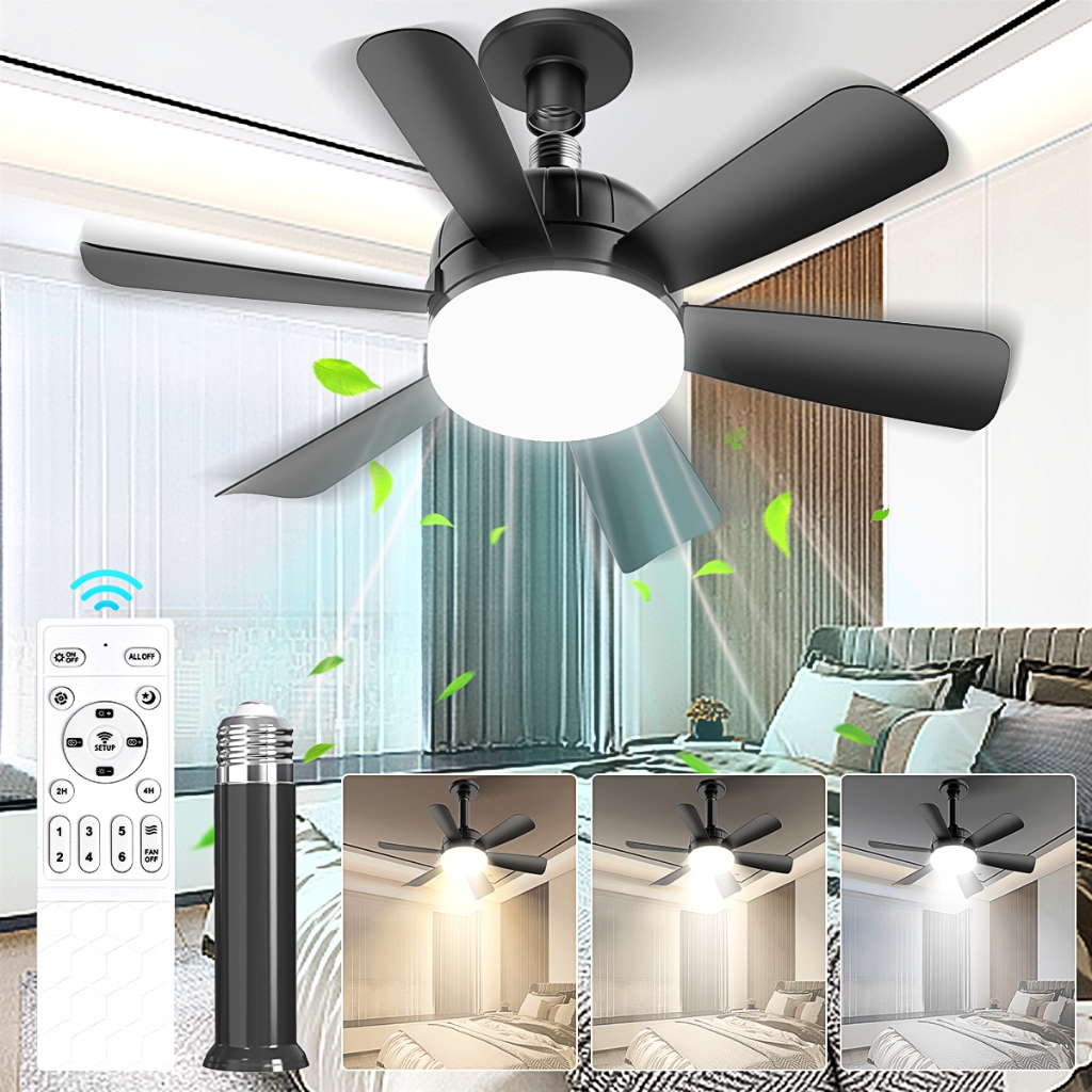 E27 Six-Blade Fan Light Socket Ceiling Fan Light with Remote APP ...