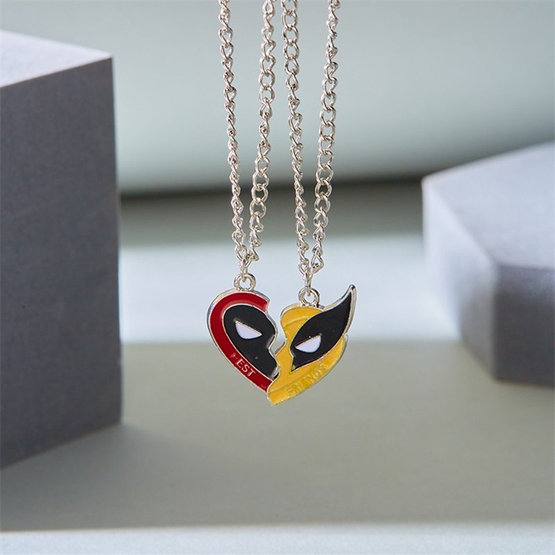 2pcs deadpool and wolverine best friends necklace set split heart