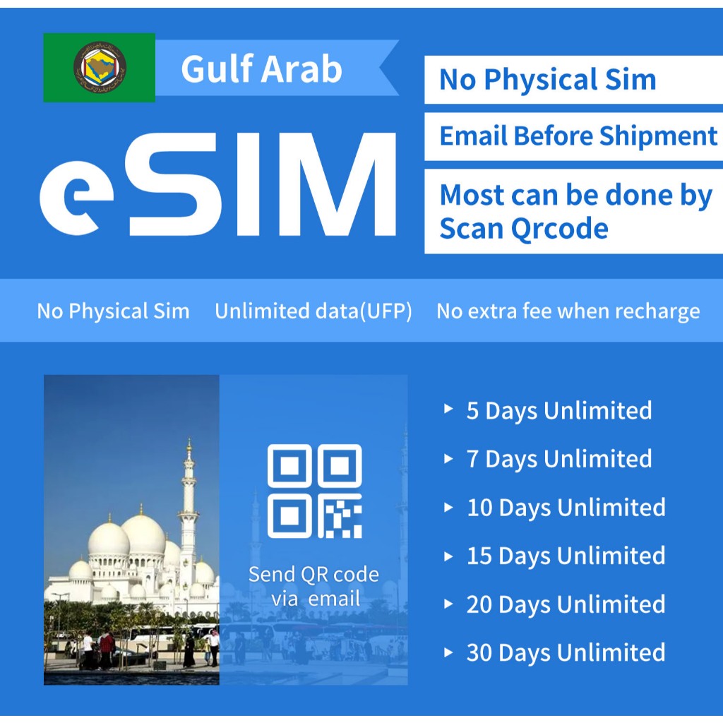 Gulf Arab States eSIM Data Only SIM Card Saudi Arabia Qatar Oman Kuwait ...