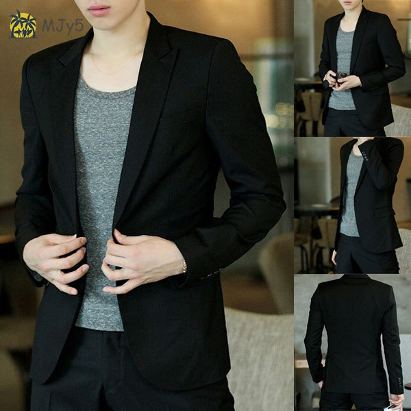 MJy5♡♡♡ Men Blazer Coat Slim Suit Korean Style Black Casual Business Daily  Jackets