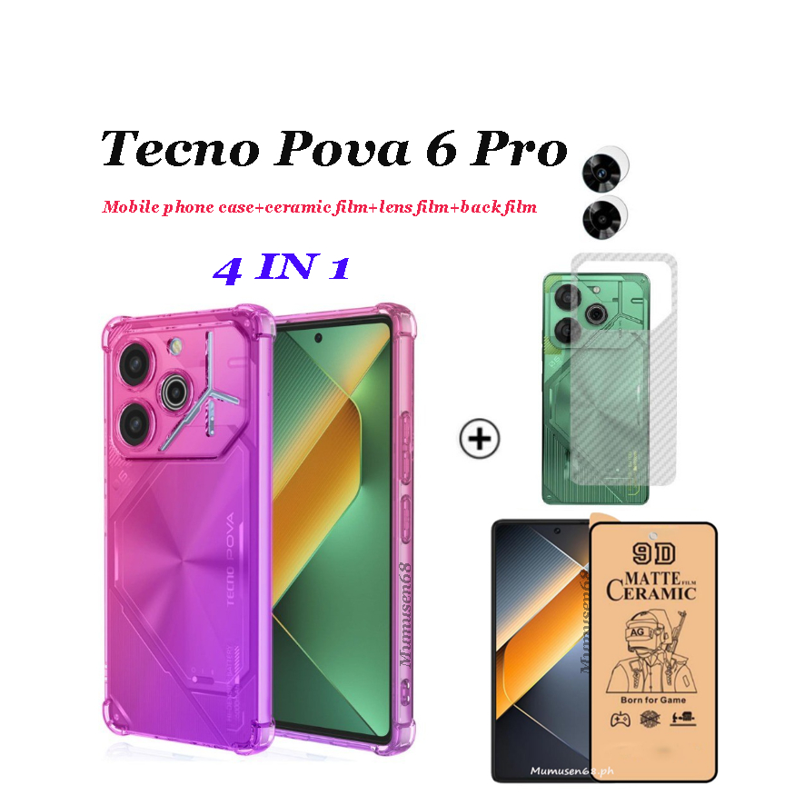 (4in1) For Tecno Pova 6 Pro Pova 6 5G color gradient shockproof phone ...