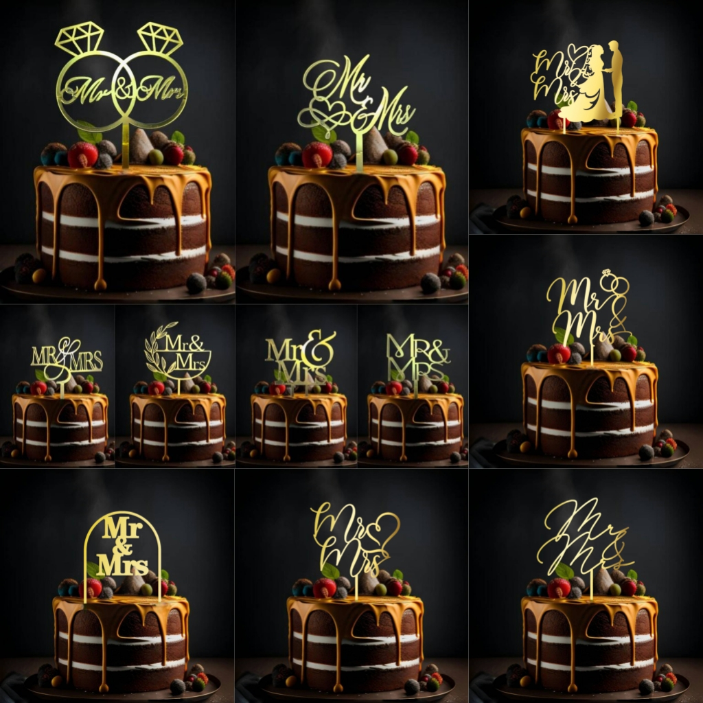 10 Pieces Mr & Mrs Acrylic Cake Topper, Bride and Groom Sign Wedding ...