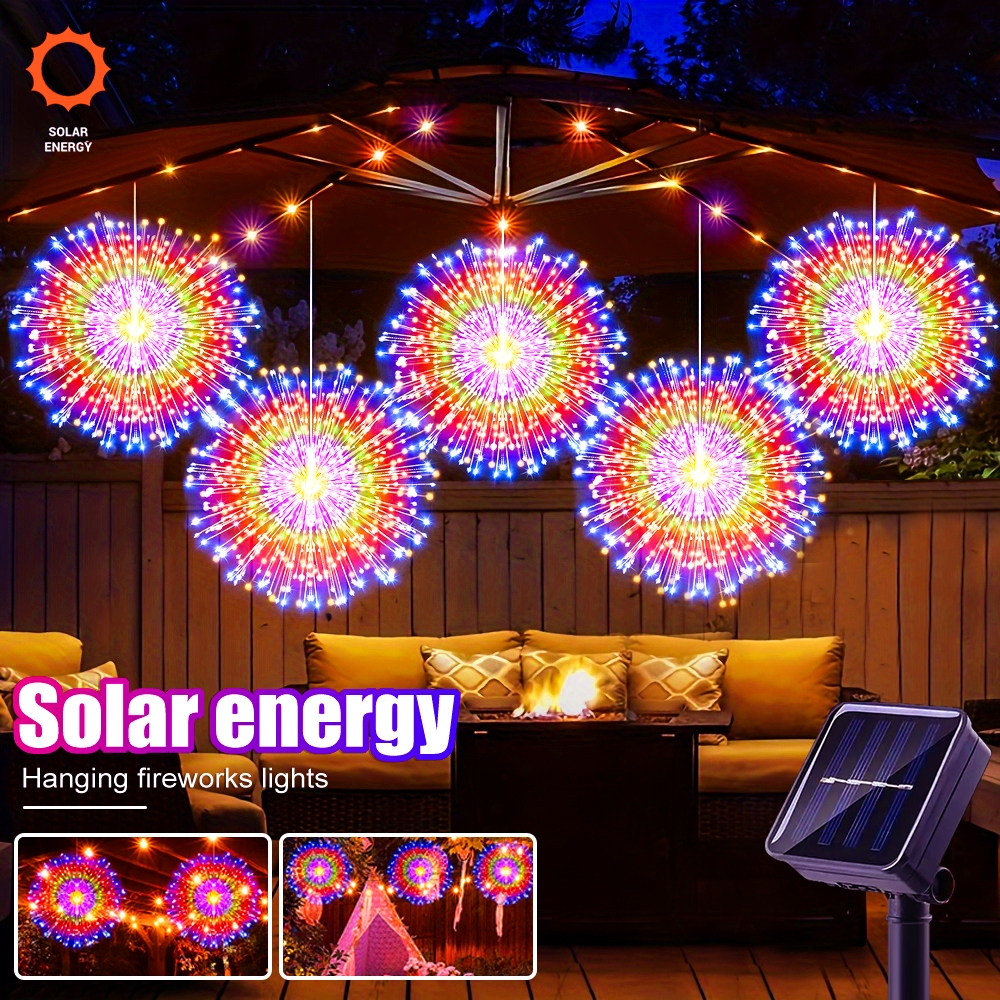200LED Solar Outdoor Lights Garden Hanging Fireworks String Lights ...