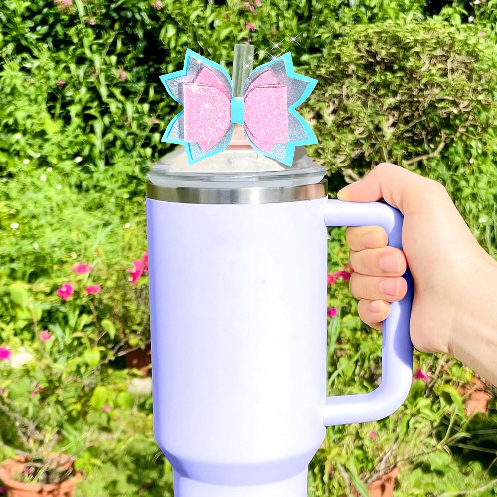 Blue Pink Leather Bow Straw Decoration Stanley Cup Straw Cover Multi ...