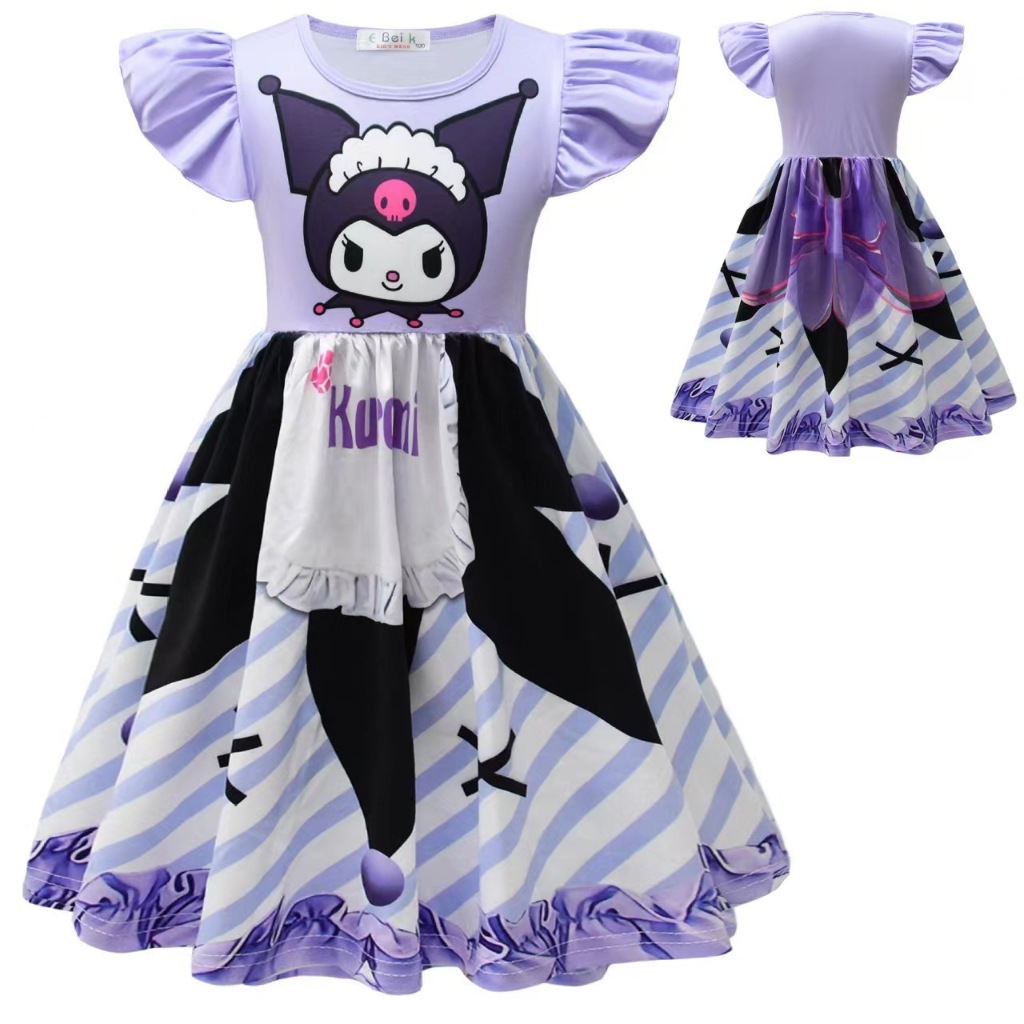 Sanrio My Melody Kuromi Dress For Girls Japanese Anime Short sleeve Kids Princess Dress ...