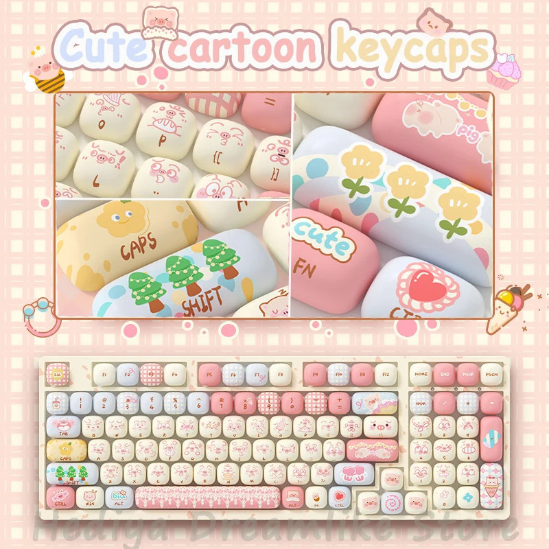 AKKO 139-Key Cute Keycaps Cartoon Piggy Theme PBT Dye-sub Full SP ...