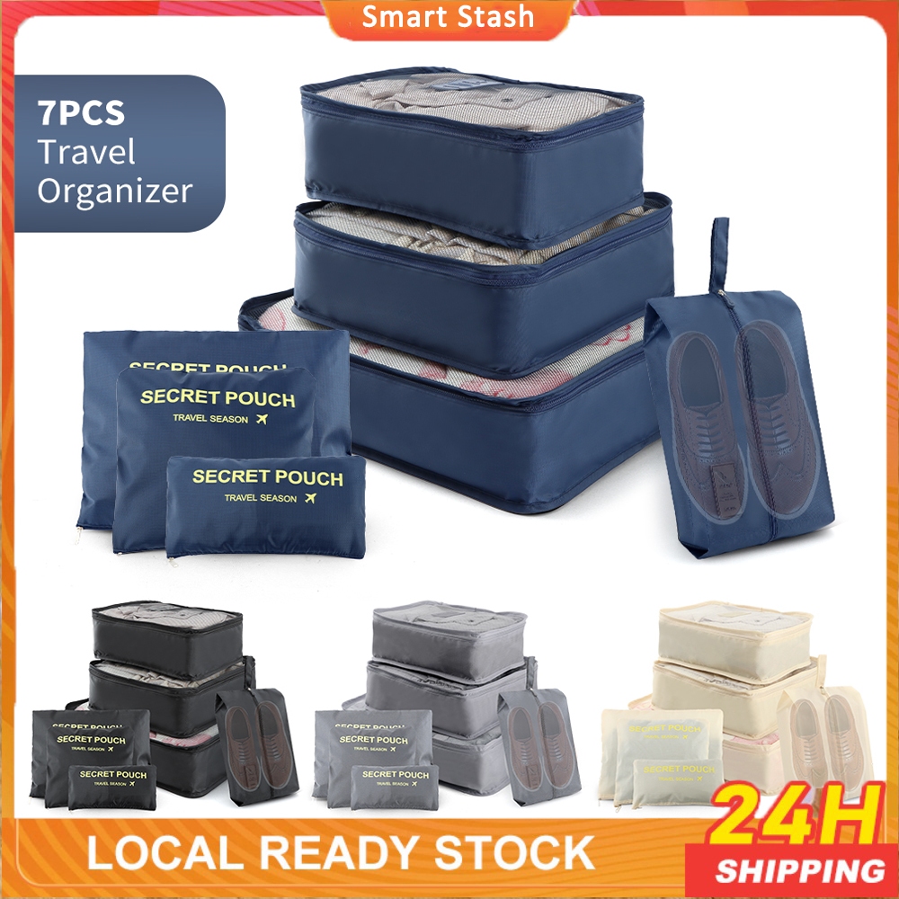 7pcs Set Mesh Cloth Travel Bag Organizer Luggage Packing Cube Organizer ...