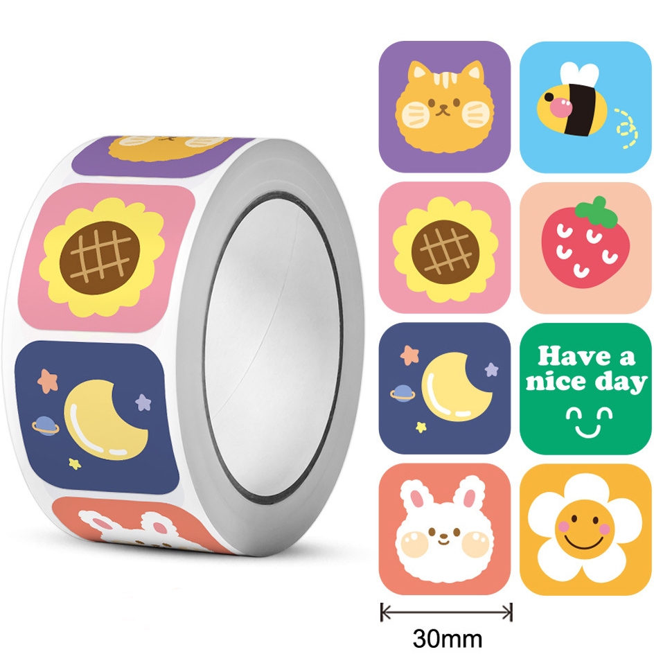 300pcs/roll Cartoon Reward Stickers Rabbit Bear Sealed Packaging ...