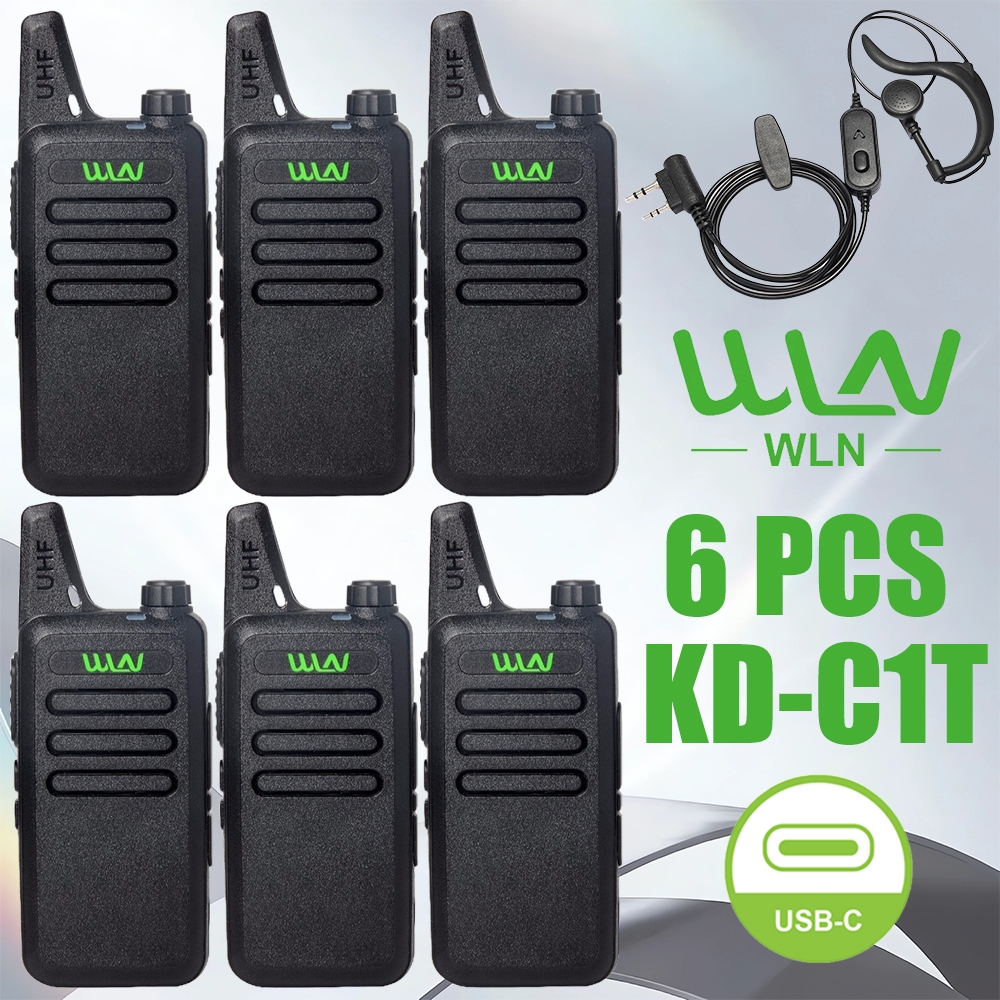 WLN KD-C1T Walkie Talkie Set of 6 5W Mini Pocket Size Portable C-type ...