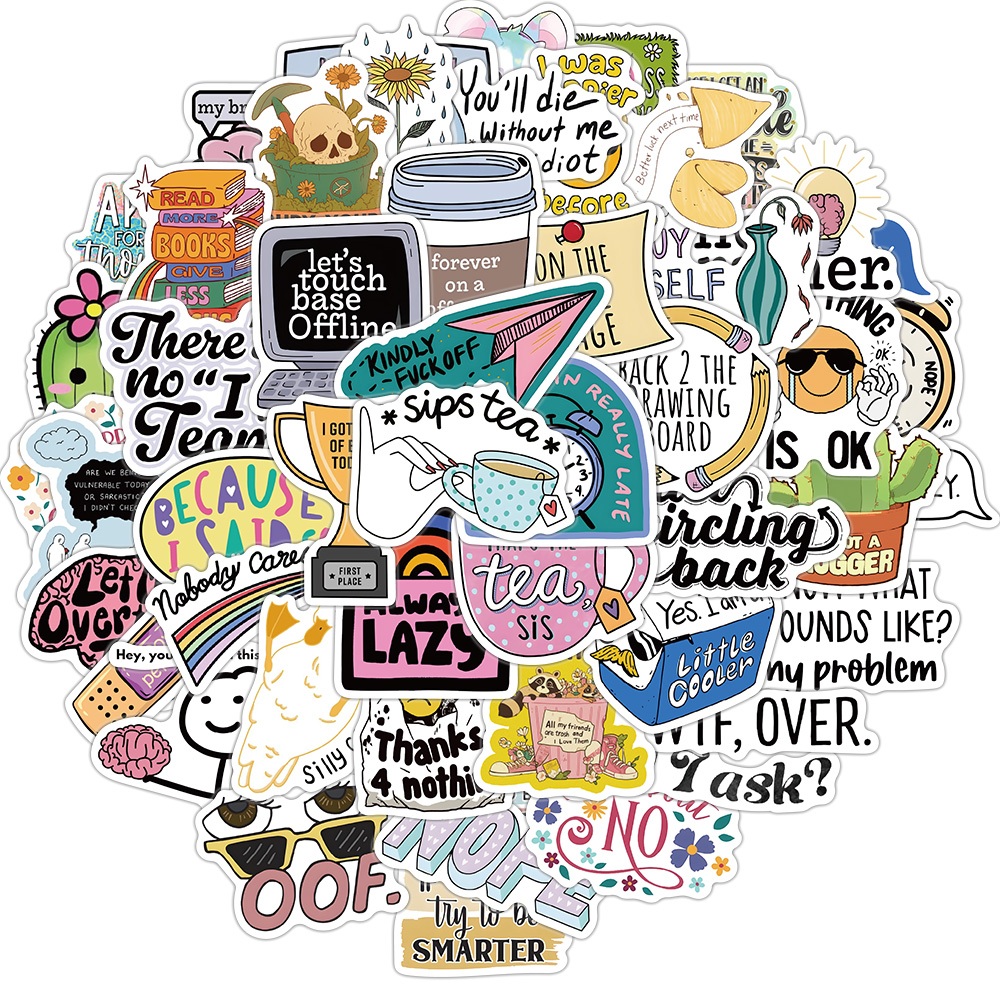 [Large Sticker]50pcs Funny English Phrase Stickers Sarcastic Decal for ...