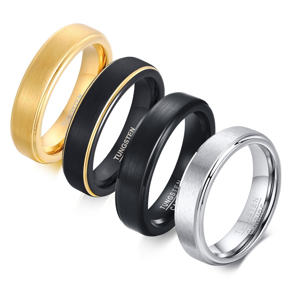 Kemstone Fashion 5MM Black Gold Silver Plated Men Rings Tungsten Ring Size  To 12