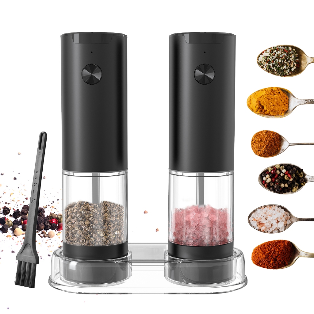Electric Salt and Pepper Grinder Set with Storage Base Refillable Spice