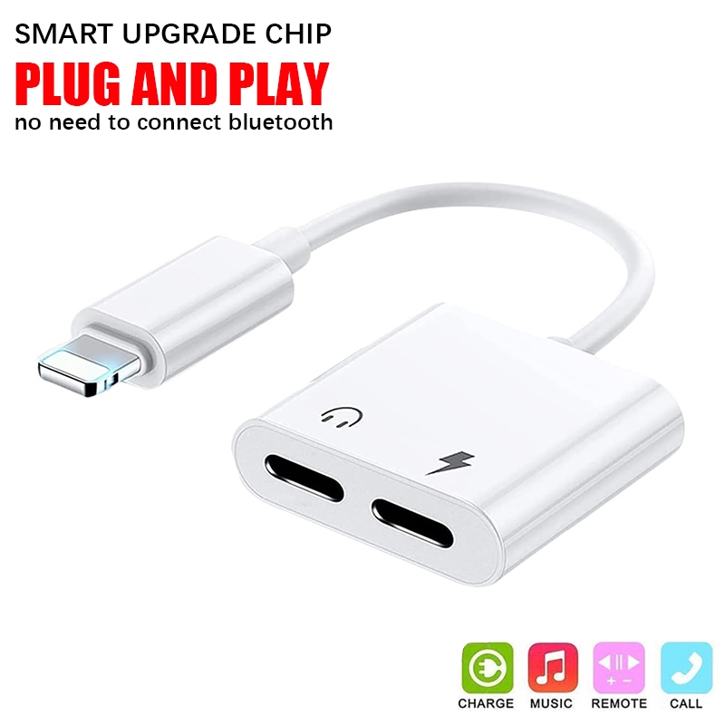 iPh to 2 Lightening Adapter, AUX + Charger Adapter Dongle Cable ...