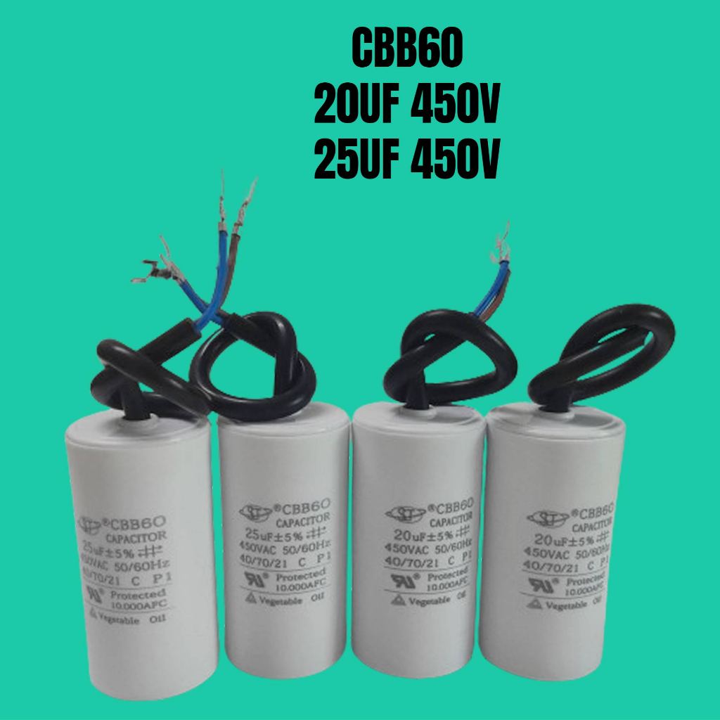 CBB60A Motor Run Capacitor 20uF 450V, 40mm X 70mm, For Pumps, Fans, AC Units & Compressors