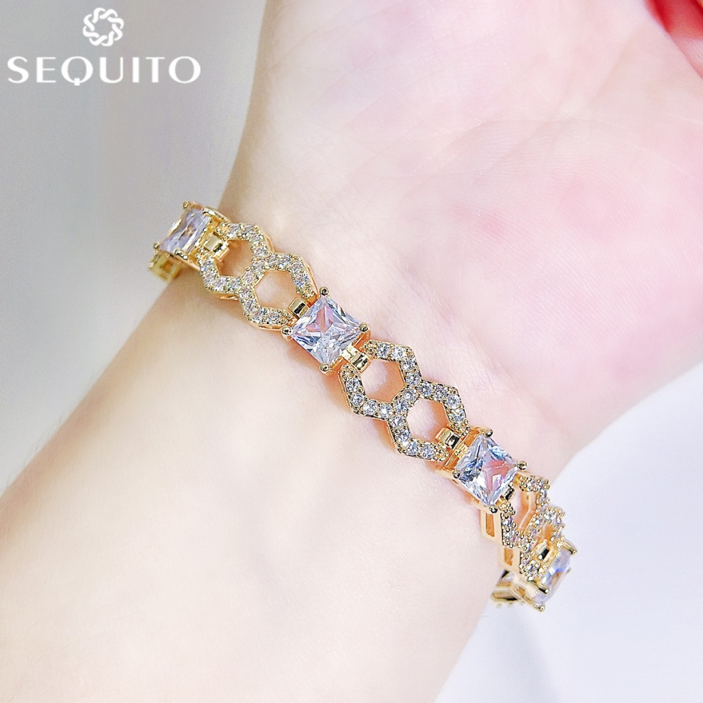 SEQUITO High Quality Pentagon Link Rectangle AAA CZ Zirconia Inlaid ...