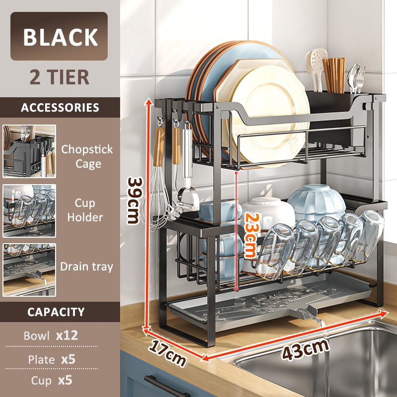 iSPECLE 2Tiers Dish Rack with Drainer Sink Side Dish Rack Kitchen Racks Organizer Dish Drying Rack Shopee Philippines