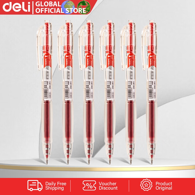 Deli Gel Pen Student Press Pen 0.5mm Ballpen ST Head Teacher Red Pen ...
