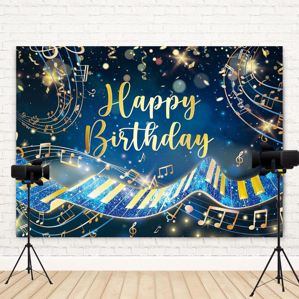 Music Birthday Photography Backdrop 5x3ft Navy Blue Gold Starry Night ...