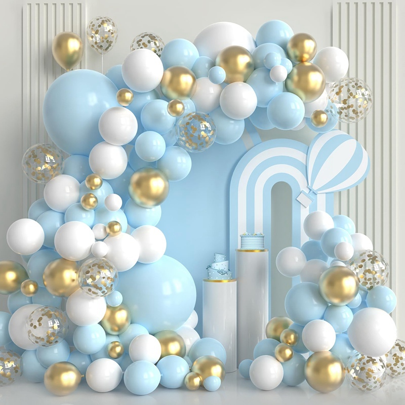 130pcs Blue White Gold Balloons Garland Arch Set Gold Sequin Latex ...