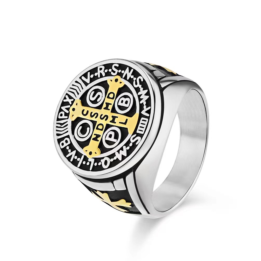 Catholic Saint Benedict CSPB medal Ring 100% Stainless Steel 18k Gold ...