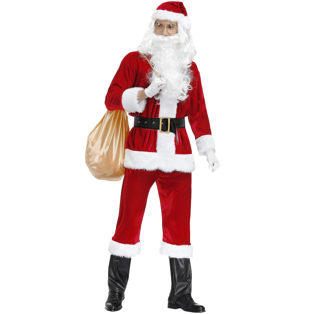 6pcs/lot Christmas Santa Claus Costume Attached Hat Men Cosplay Fancy Dress In Christmas For Adults Suit 3XL-6XL | UK - Foto 5