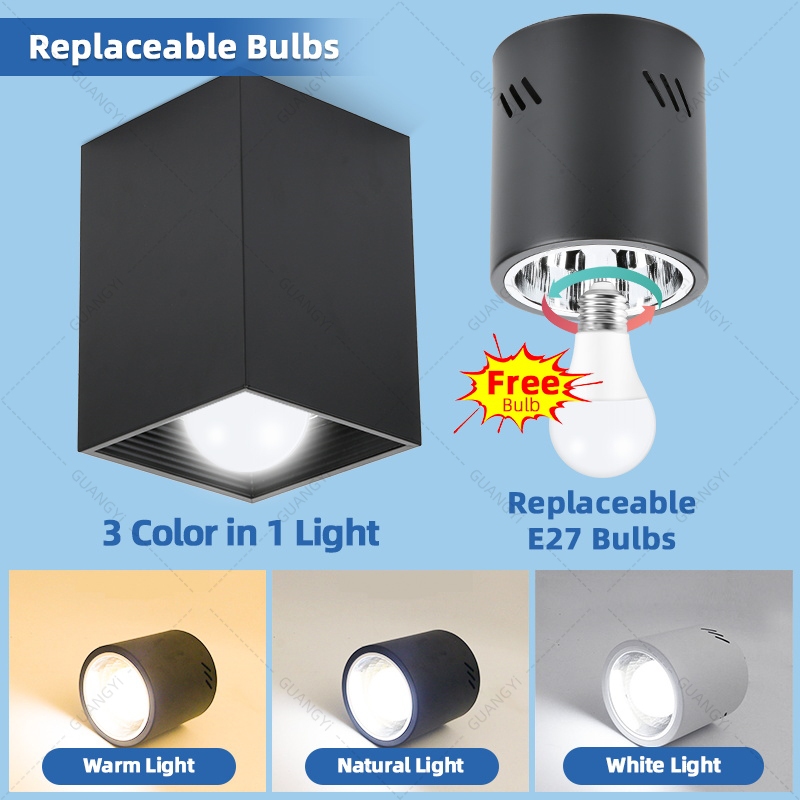 Tri-color spotlight LED ceiling lamp with ceiling lamp E27 bulb ...