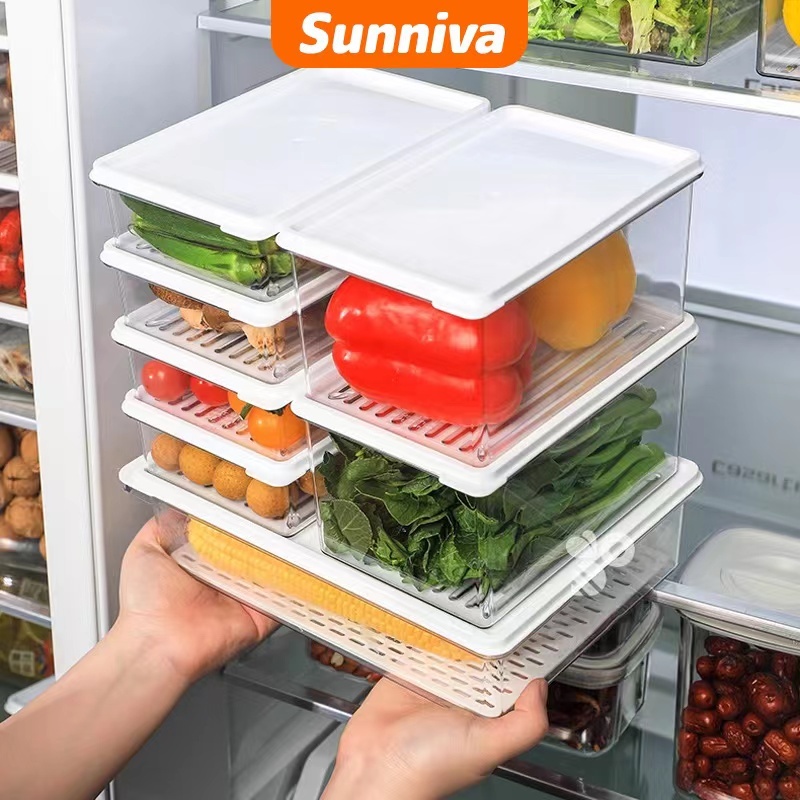 0.65L /1L /2L Transparent Fridge Storage Box Organizer Food Crisper ...