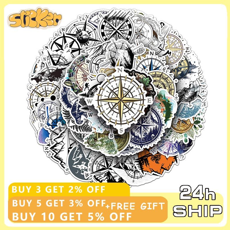 50PCS Compass Cartoon Sticker DIY Diary Luggage Scrapbook Mobile Phone ...