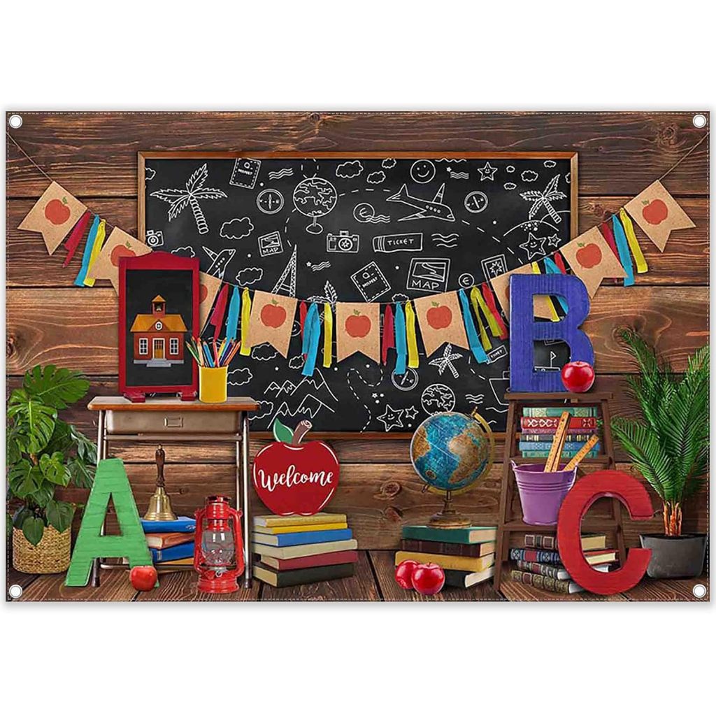 7x5ft School Photography Backdrop Back to School ABC Vintage Wood Wall ...