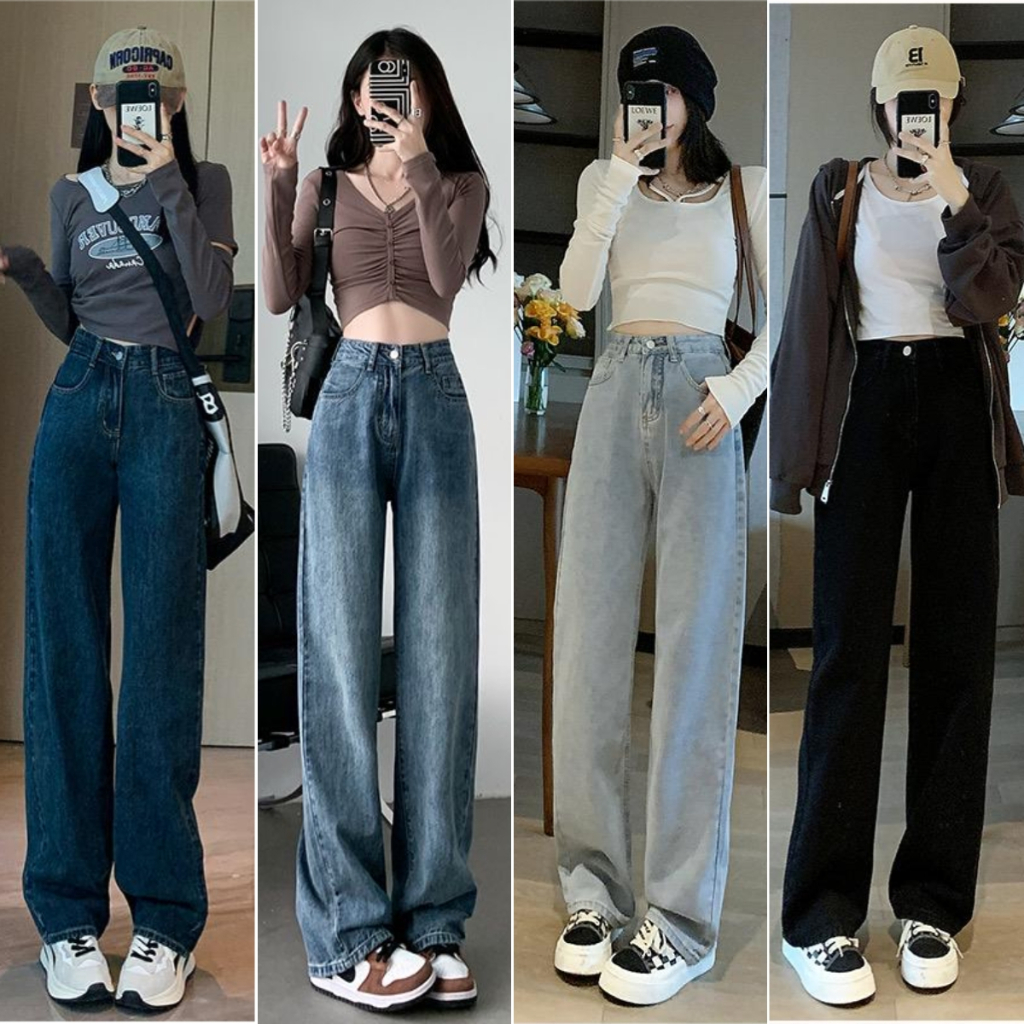 Highwaisted jeans, Korean style, vintage style, wide feet, long jeans