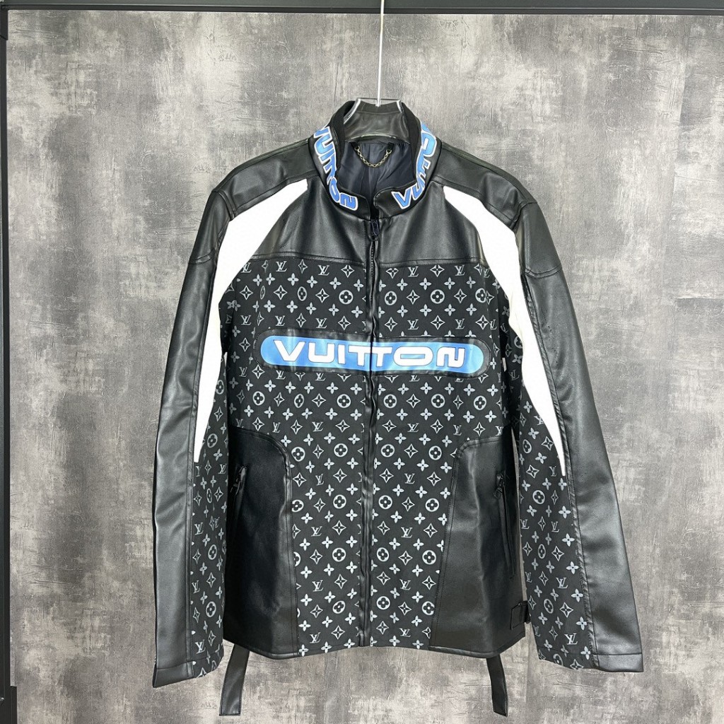 Stitching Contrast Color Off-Road Racing Windmill Leather Jacket ...