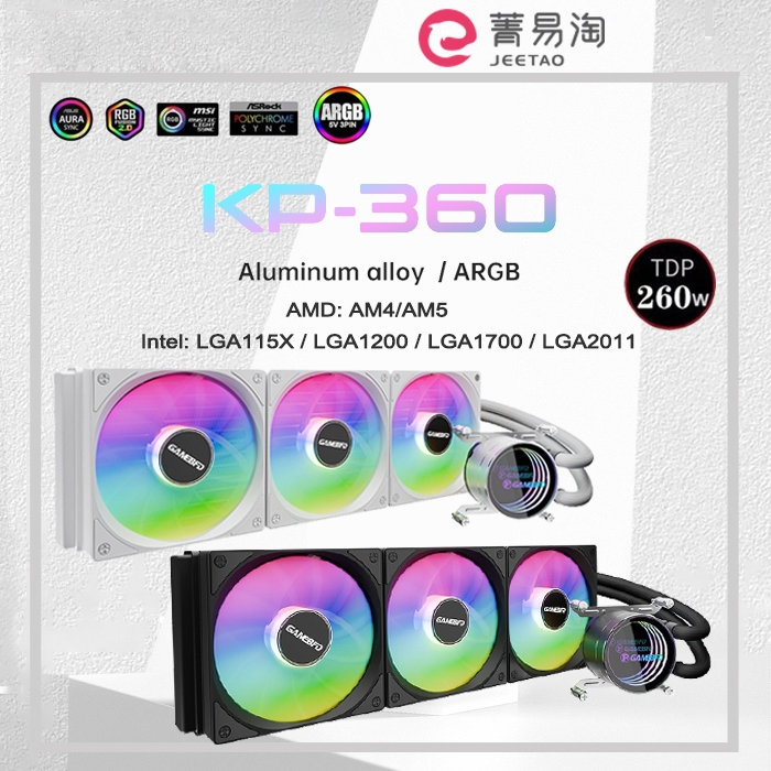 KP-360 CPU 360mm Water Cooling Computer Cooler AIO RGB ARGB Liquid Fan ...
