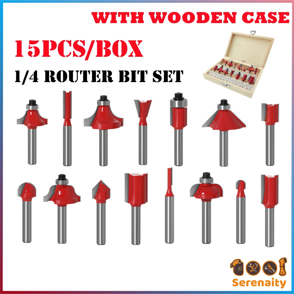 15pcs wood Router Bits Set 1/4 inch(6.35mm) Shank Carbide Milling ...
