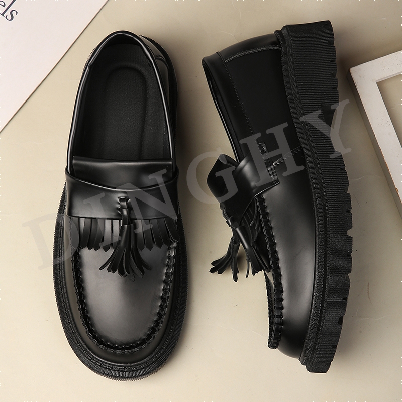 Korean Fashion Loafers Shoes for Men Black Casual Shoes Anti-Slip Versatile  Leather Shoes