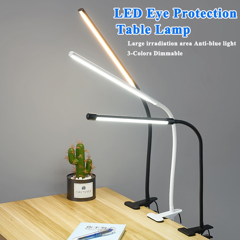 【Philippines Stock】3-Colors Study Table Lamp Clip On Desk Light 10W  Dimmable Adjustable Brightness Eye Protection Reading Lights for Home Work  Office