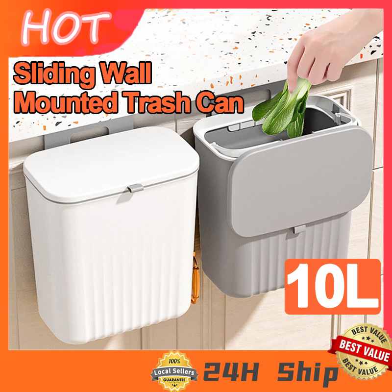Kitchen Trash Can Bathroom Garbage Bin Household Sliding Wall Mounted ...