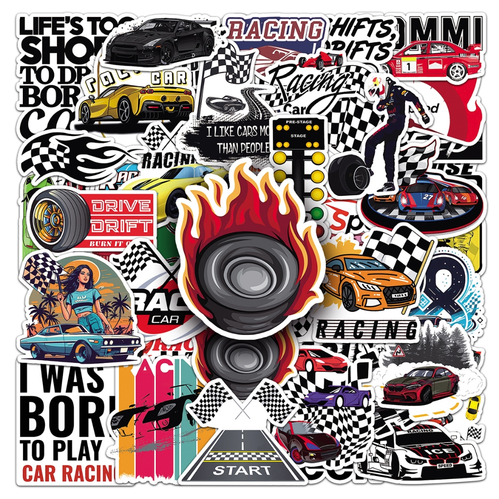 10/50 cartoon car racing graffiti creative cool sports diy stickers ...