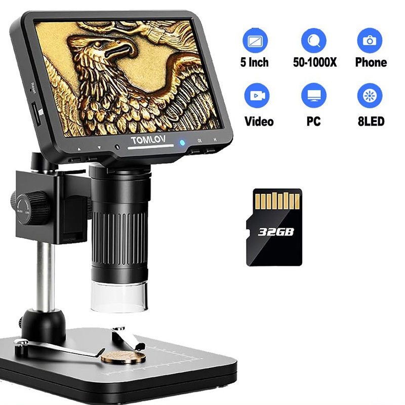 thumbnail interactive-video image 1 of TOMLOV Digital Microscope – Coin & Soldering Microscope With LCD Screen, Ring Light, Remote (Used) 1 of 3