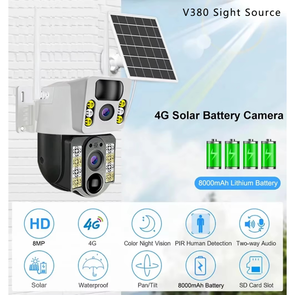 V380 Pro 8MP Solar Closed Circuit TV Camera VCS03 Outdoor Waterproof 4G